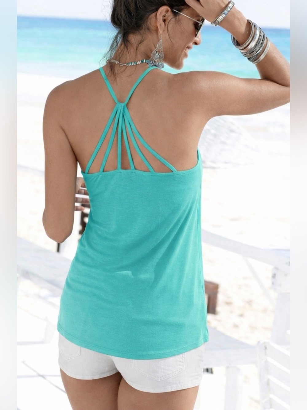 Teal Strappy Back Tank Top